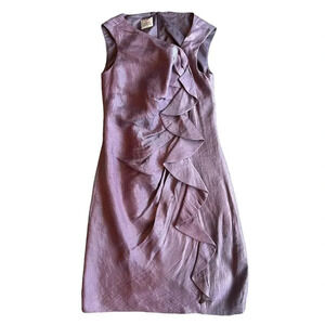 Suzi Chin for Maggy Boutique Purple Sheath Dress Shimmer Sleeveless Ruffle Small
